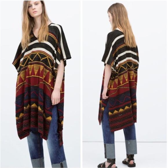 Zara Poncho Tunic Western Southwestern Boho Festival Medium oversized - Picture 1 of 8